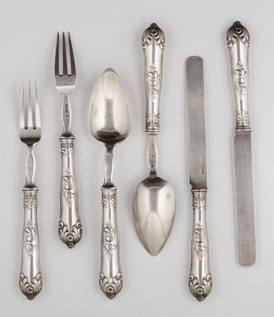 Servizio di Posate in Argento. Russia XIX Secolo (bolli Differenti)