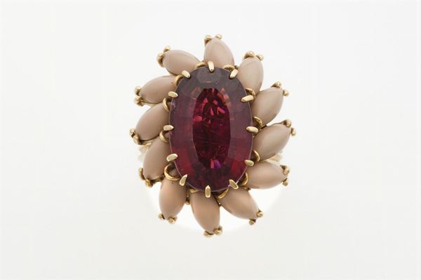Tourmaline and coral ring