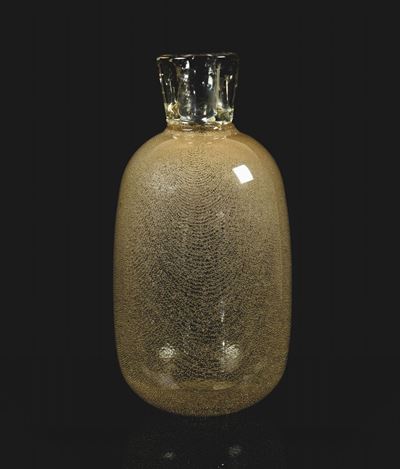 Flavio Poli, Seguso Vetri d’Arte — Vaso a uovo in vetro decorato, Murano 1940 ca