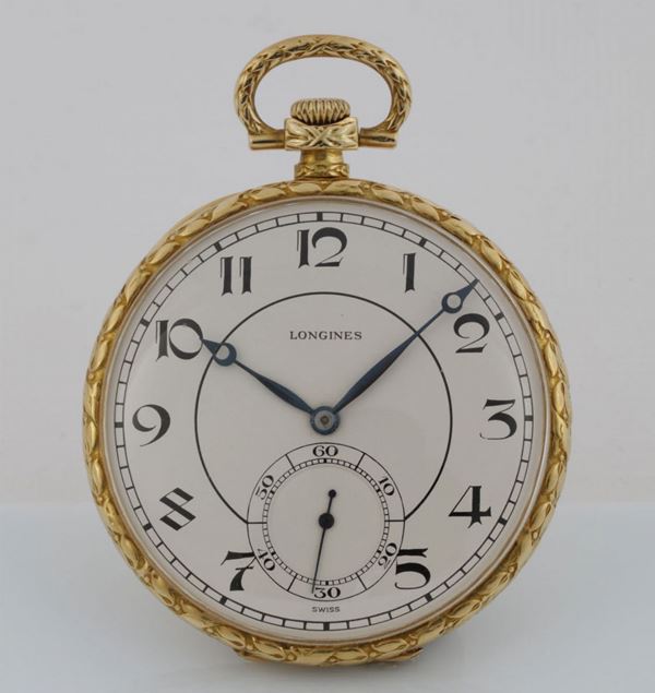 LONGINES, orologio da tasca in oro giallo 18K. Realizzato nel 1920 circa