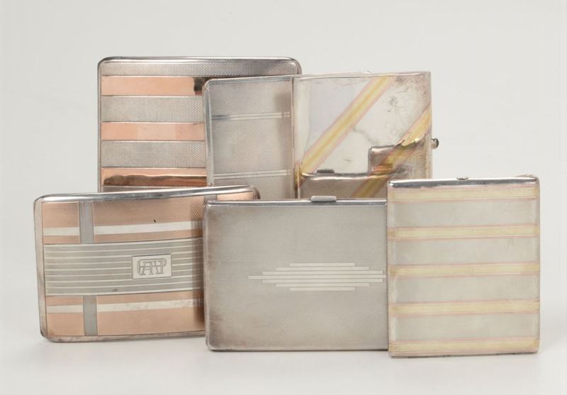 Gruppo di sei portasigarette in argento, XX secolo  - Auction Fine Art - I - Cambi Casa d'Aste