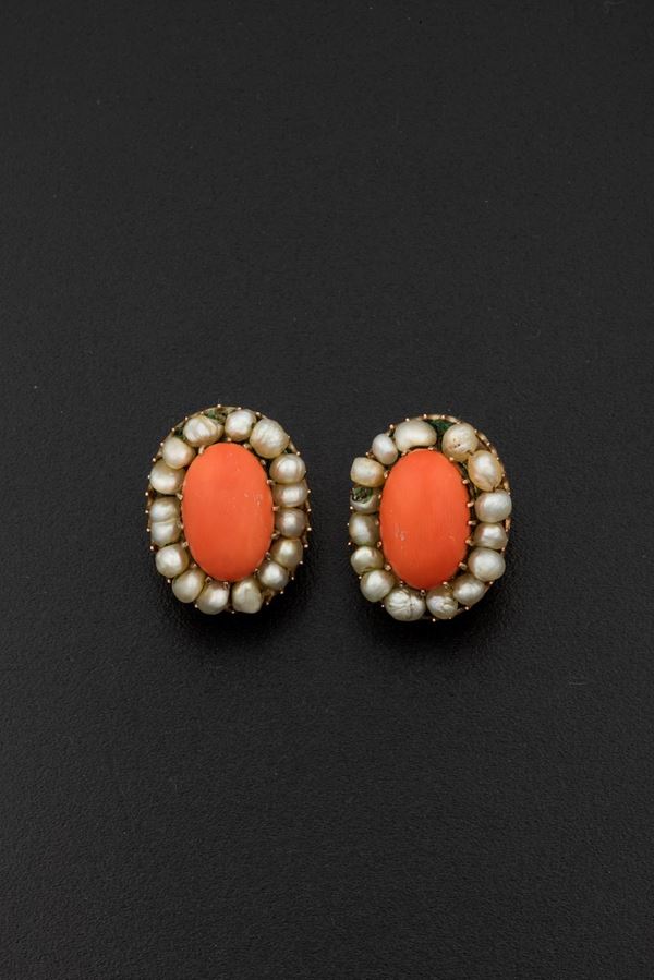 Pair of coral and pearl earrings
