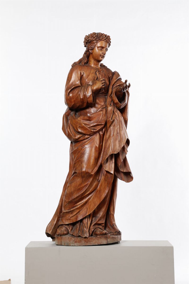 Santa Rosalia in Legno Scolpito. Arte Barocca Italiana (sicilia?) del XVIII Secolo
