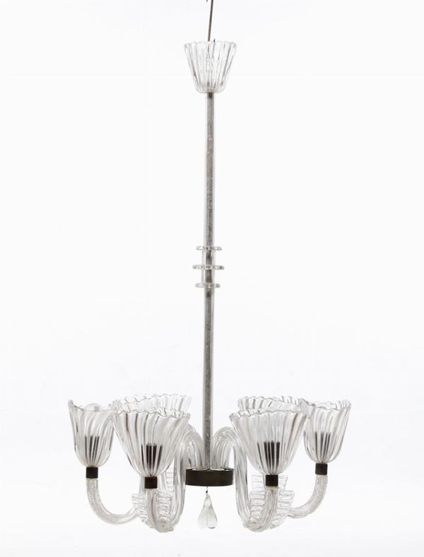 Lampadario a sei bracci in cristallo, Italia XX secolo