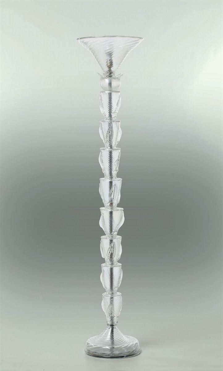 Lampada da terra con struttura in metallo e in vetro di Murano.  - Auction Design - Cambi Casa d'Aste