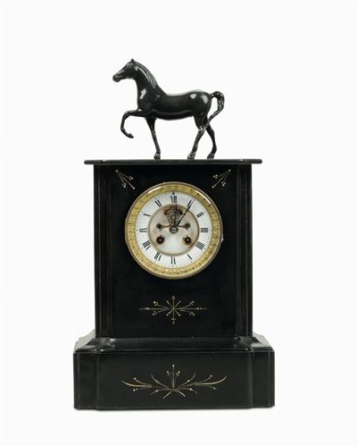 Pendola da Tavolo in Marmo Nero, Francia Fine XIX Secolo