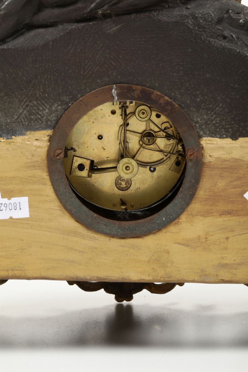 Pendola da Tavolo in Metallo Dorato e Brunito, Fine XIX Secolo