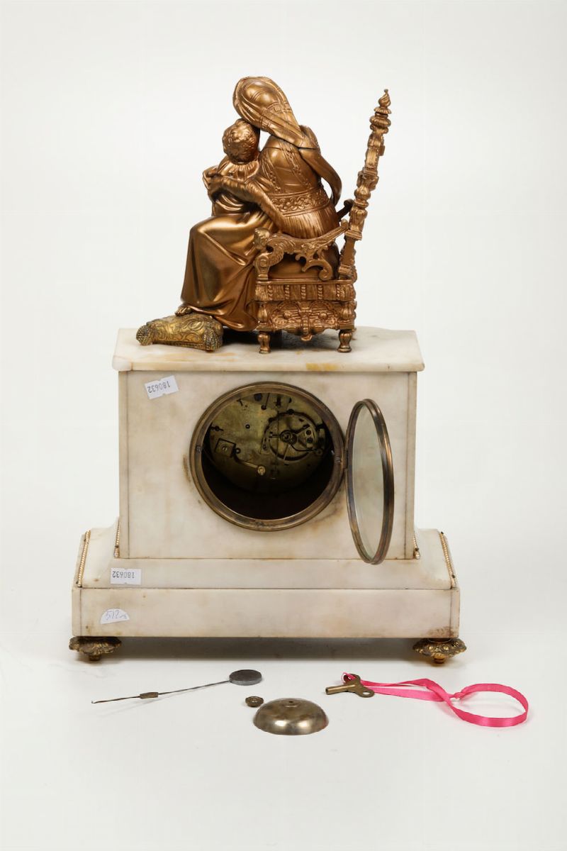 Pendola da Tavolo in Marmo Bianco, XIX-XX Secolo