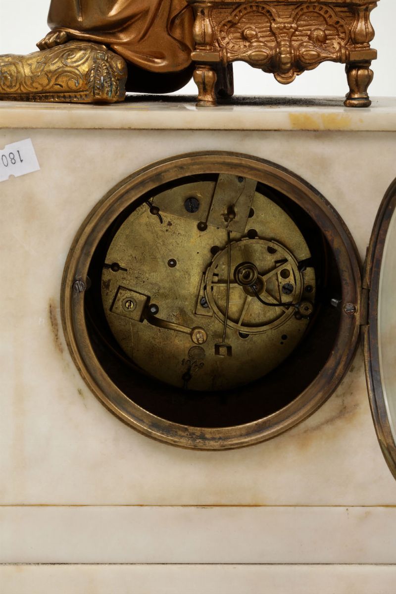 Pendola da Tavolo in Marmo Bianco, XIX-XX Secolo