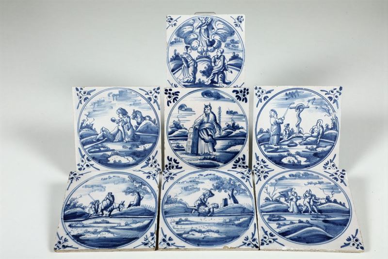 Sette piastrelle  Delft XVIII secolo  - Auction Fine Art - Cambi Casa d'Aste