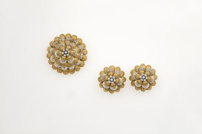 Parure Composta da Spilla ed Orecchini con Piccoli Diamanti Taglio Huit-huit