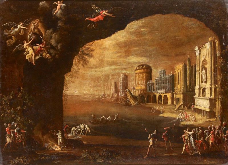 François de Nomé, detto Monsù Desiderio (Metz 1593 circa – Napoli 1624) Paesaggio fantastico  - Asta Dipinti Antichi - Cambi Casa d'Aste