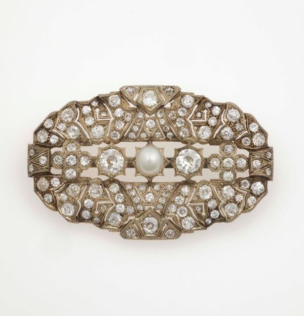 Diamond and pearl brooch