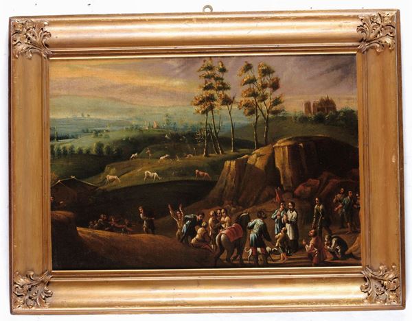 Jean Daret (1614-1668), attribuito a Paesaggio con processione