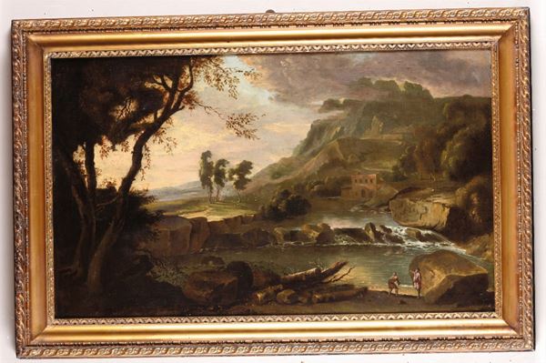 Scuola olandese del XVII-XVIII secolo Paesaggio fluviale
