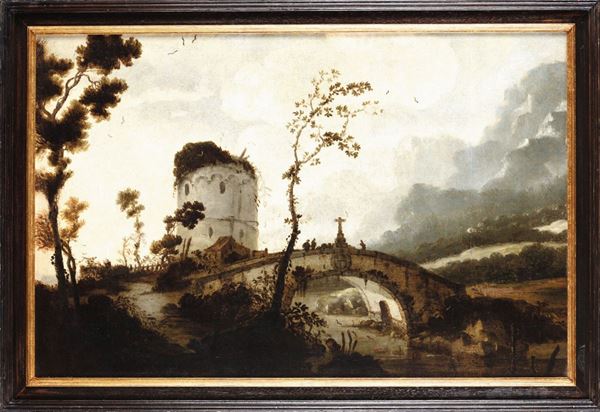 Scuola olandese del XVIII secolo Paesaggio fluviale