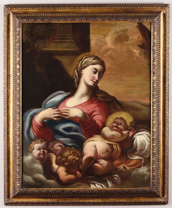 Domenico Piola (Genova 1627-1703), ambito di Madonna col Bambino e Angeli