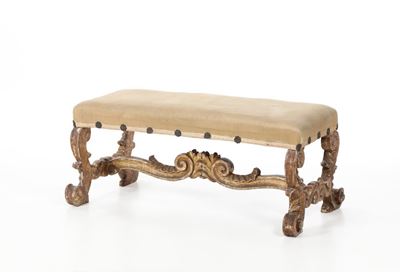 Panca in Legno Intagliato e Dorato, XIX Secolo