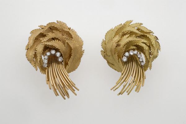 Pair of diamond and gold earrings