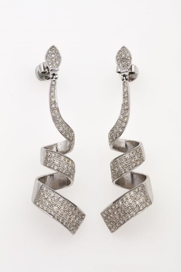 Pair of pavé diamond and gold pendent earrings