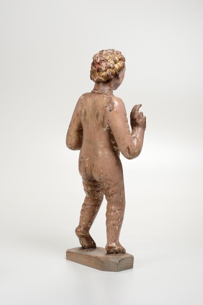 Scultura in Legno Raffigurante Bambinello Benedicente. Scultore Dell’italia Centrale Prossimo a A...