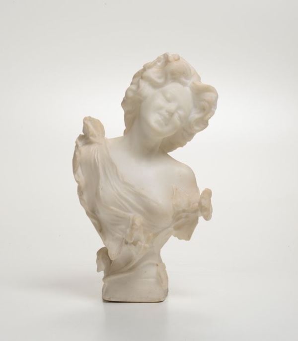 Busto femminile in marmo bianco. Adolfo Cipriani (attivo tra il 1880 e il 1930)