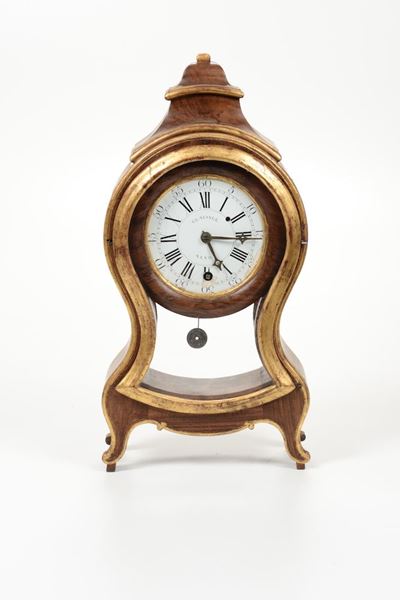 Pendola da Tavolo in Legno Dipinto e Dorato, Francia, XIX Secolo