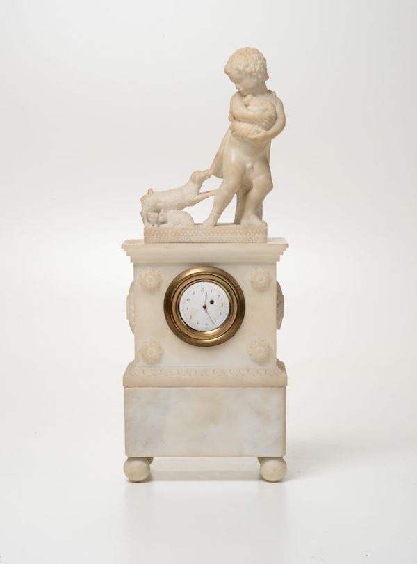 Pendola da tavolo in marmo bianco, XIX secolo