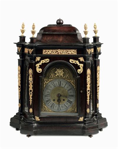 Pendola Romana con Cassa Impiallacciata in Noce e Legno Ebanizzato, Roma, XVIII-XIX Secolo