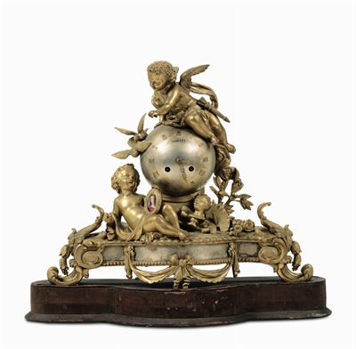 Pendola da Tavolo in Bronzo Dorato, Francia XIX Secolo