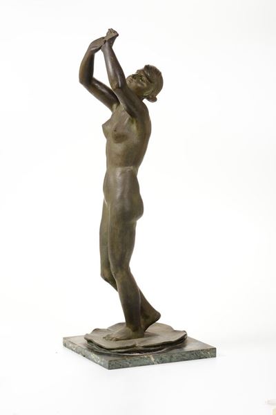 Figura Femminile su Fiore di Loto in Bronzo, XX Secolo