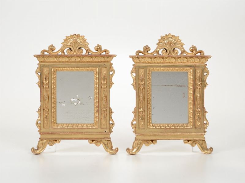 Coppia di elementi di cartagloria in legno intagliato e dorato, XIX secolo  - Asta Asta a Tempo Oggetti d'Arte - IV - Cambi Casa d'Aste