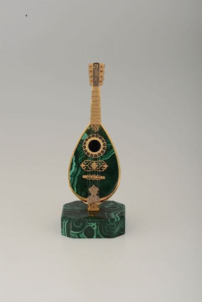 Modellino di Mandolino in Argento Dorato e Malachite Entro Scatola “gioielliere Pallanzani Milano...