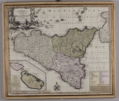 Matthaeum Seuttermappa Geographica Insulae Et Regni Siciliae, Inizio Secolo XVIII,