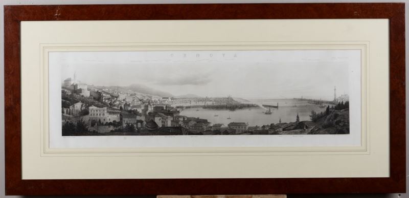 F. Citterio Genova, veduta presa da San Pier d’Arena. Metà secolo XIX  - Auction Rare Landscapes, Maps and Books - Cambi Casa d'Aste