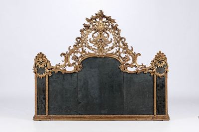 Specchiera Luigi XIV in Legno Intagliato, Traforato e Dorato, Veneto XVIII Secolo