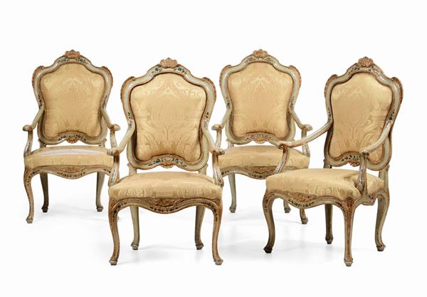 Four Louis XV armchairs, Venice, 1700s