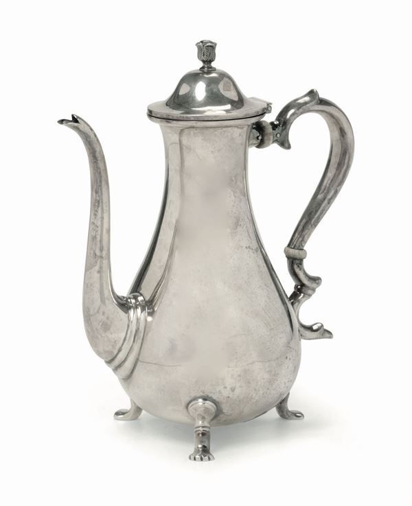 Caffettiera in argento sterling fuso e cesellato, Inghilterra XIX-XX secolo
