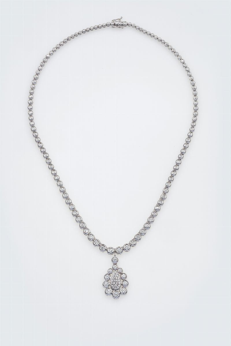 Diamond necklace with diamond pendant  - Auction Jewels Timed Auction - Cambi Casa d'Aste