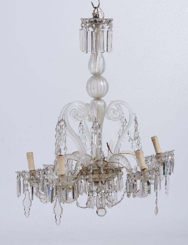 Lampadario in vetro di Murano e cristalli a sei luci, XX secolo  - Auction Fine Art Timed Auction - V - Cambi Casa d'Aste