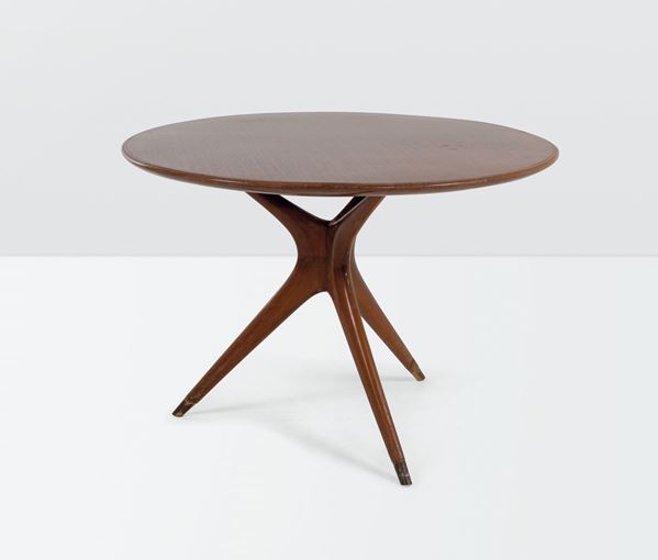 Ico Parisi, a table with a wooden structure and marble top. Italy, 1950 ca.