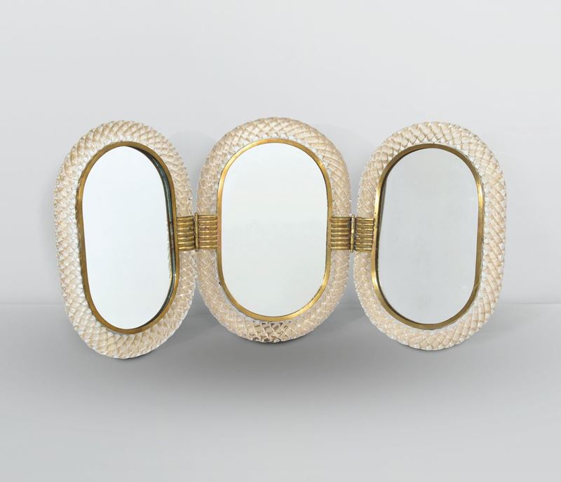 Specchiera da tavolo con cornice in vetro di Murano a Torchon.  - Asta Design 200 - Cambi Casa d'Aste