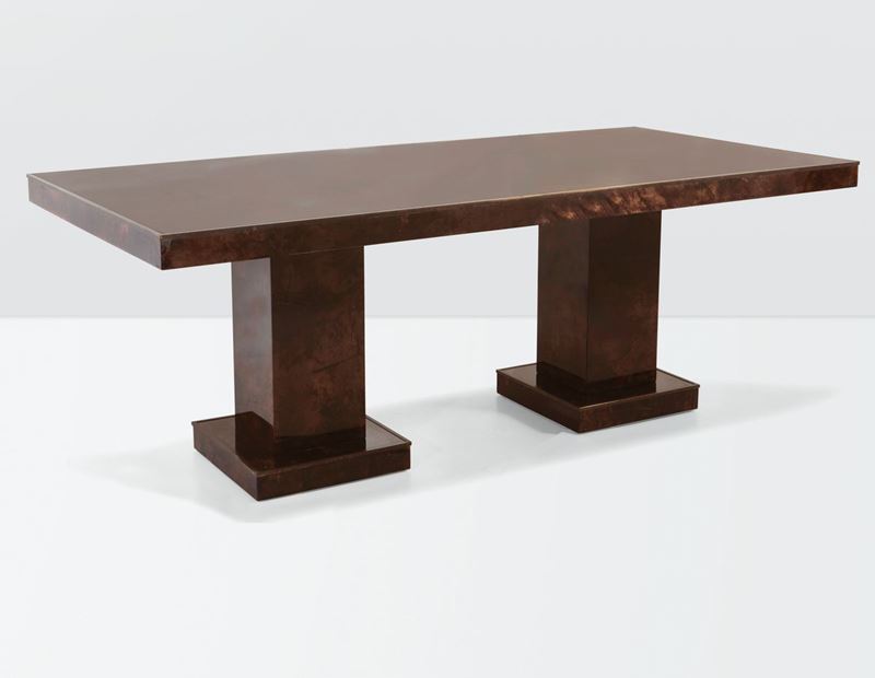 Aldo Tura, a table with a wooden structure, parchment coverings and brass details. Tura Prod., Italy, 1970  - Auction Design 200 - Cambi Casa d'Aste