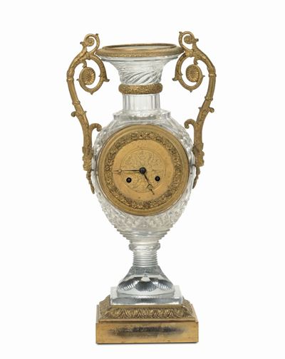 Pendola da Tavolo in Cristallo e Bronzo Dorato, XIX Secolo