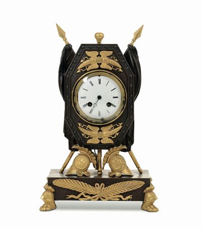 Pendola da Tavolo in Stile Impero in Bronzo e Bronzo Dorato, Francia XIX Secolo