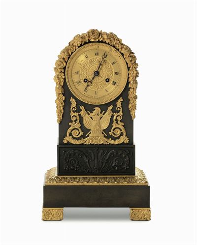 Pendola da Tavolo in Bronzo e Bronzo Dorato, Francia XIX Secolo