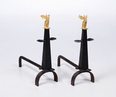 Coppia di Alari in Metallo e Bronzo Dorato, XIX Secolo