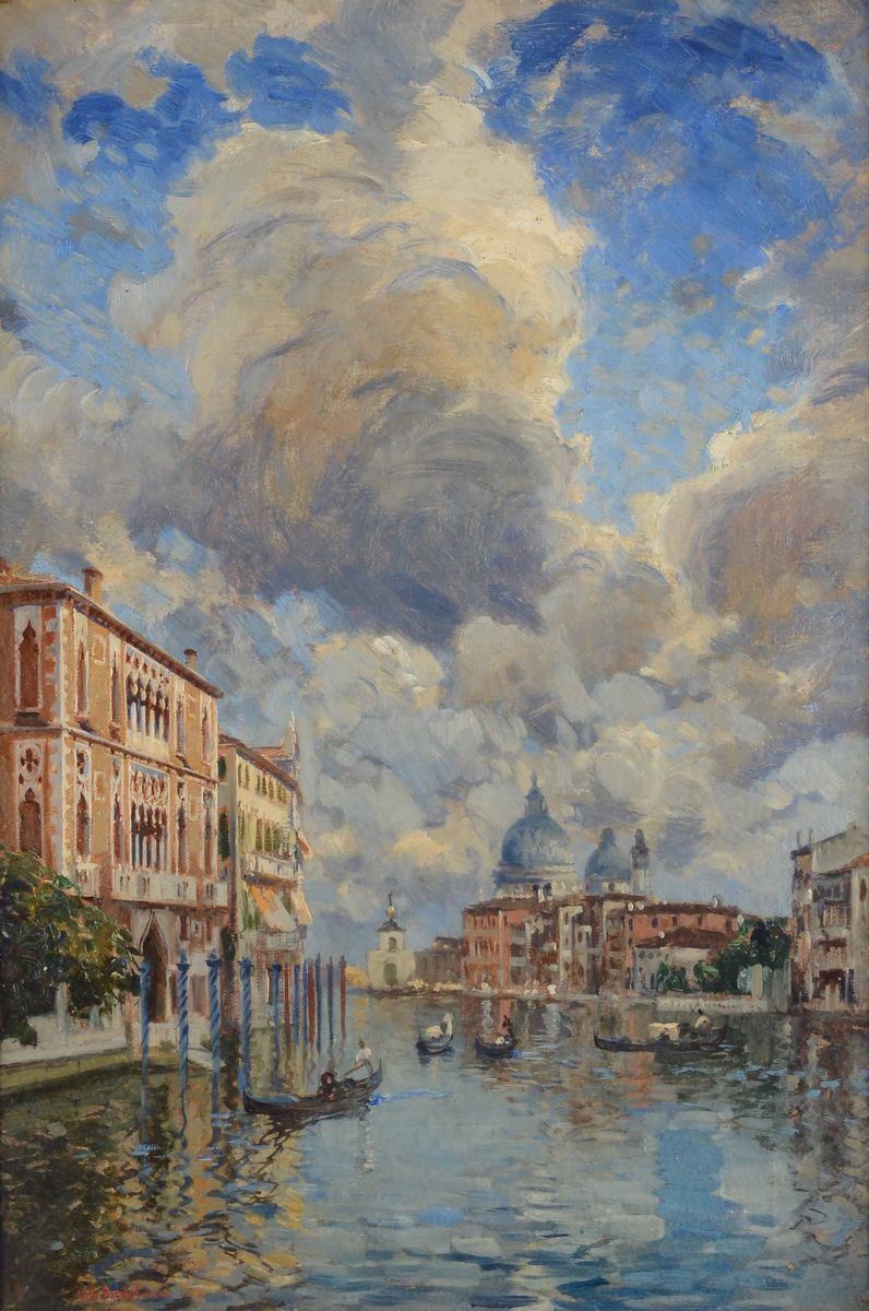Camillo Bortoluzzi (1868 - 1933) Venezia Canal Grande  - Asta Dipinti del XIX e XX secolo - Cambi Casa d'Aste