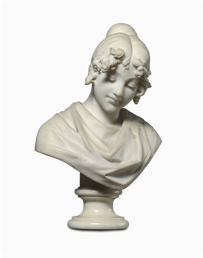 Busto di Giovinetta in Marmo Bianco, Scultore Operante alla Fine del XIX Secolo