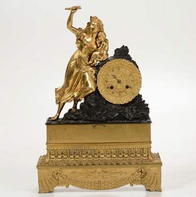 Pendola da Tavolo in Bronzo Dorato, Francia XIX Secolo